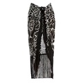 Detail of black and white plant print sarong wrap skirt with long black fringe tassels - One Size / Beach Sarong