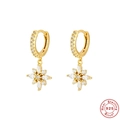 Elegant gold S925 sterling silver hoop earrings with snowflake flower cubic zirconia charms - Gold