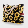 Detail view of sunflower tote bag with rope handles and side pocket for a cup - Sunflower Print
