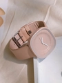 Elegant luxury women's watch with pink square dial and matching pink leather strap - Cinnamon Pink Single