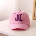 Detail of a pink children's baseball cap with purple bear embroidery and Lovely text - 52CM (Suggested for 2-6 years) / Pink