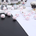 White wooden beads with pink paw prints for DIY pet jewelry craft making accessories - White Base Pink 4-Paw