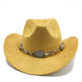 Détail chapeau de cowboy en suédine avec ruban tressé et boucles métalliques argentées - M(56-59CM) / Jaune (Simili Daim)