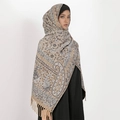 Premium thick paisley scarf for women with tassels in beige and grey autumn winter shawl - Beige Gray Black (T489-10)