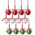 Lot de 12 cloches de Noël en métal avec étoiles et nœuds en rouge, blanc et vert - Flocon De Neige Mixte / 12 pièces/sac