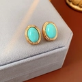 Vintage Oval Stud Earrings (Blue/925 Silver Pin)