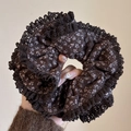 Retro brown floral scrunchie with black lace edge and vintage purple flower pattern - Coffee Floral Lace Velvet Scrunchie