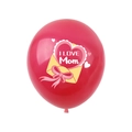 Red Mother's Day latex balloon with I Love Mom print and heart motifs for party decor - I Love Mom Rose Red