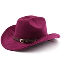 Detail of purple faux suede cowboy hat featuring a braided band and gold buckle accent - M (56-58cm) / Burgundy
