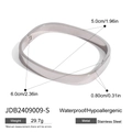 Polished silver stainless steel square bangle bracelet with dimensions and weight data - Silver Style (JDB2409009-S)