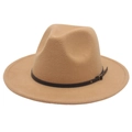 British style camel wool fedora with vintage brown leather belt and buckle detail - Camel (Small Black Leather Belt)