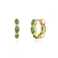 Elegant gold 925 sterling silver hoop earrings with marquise-cut green gemstones - 24K / Gold-Green Marquise Rhinestone (W80336-GG-1)