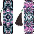 Segnalibro fai-da-te in pelle con pittura diamante mandala e nappe in seta viola - SQ-148 (Motivo Mandala/Colori Retro/Set da 2) / Vari materiali disponibili