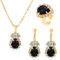 Elegant gold-tone jewelry set with black water-drop rhinestones for formal occasions - Black Style (K-529)