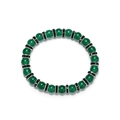Malachite beaded bracelet with silver spacer rings and black crystals on white background - Green