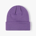 Purple ribbed knit beanie with double-layer warmth and folded cuff for winter outdoor wear - Purple