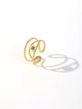 Detail of gold beaded layered ring with turquoise stone and adjustable open band - Multi-layer Beaded Turquoise Gold (Style 3)