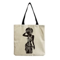 Detail of eco-friendly canvas tote bag with black African woman art print and sturdy strap - Afro Lady Portrait-Ethnic Clothing