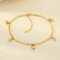 18K gold-plated titanium steel anklet with heart and bead charms in golden finish - Three Hearts Two Beads Style(KJ4352-Z)