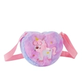 Detail of plush unicorn heart crossbody bag showing gradient fabric and embroidery - Purple Multi