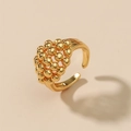 Adjustable gold open ring with creative cluster of metallic spheres and polished finish - Gold