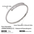 Adjustable stainless steel bangle with sparkling cubic zirconia, 5.20cm inner diameter - Silver (JDBW2408015-S)