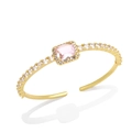 Luxurious gold open bracelet with large rectangular pink zircon and white pave stones - Pink