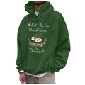 Dark green fleece hoodie with Eat Pie, Drink Wine, Be Thankful Thanksgiving print - S / Dark Green Eat Pie Drink Wine Illustration (68)