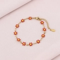 Elegant gold stainless steel bracelet with red and yellow enamel flowers for women - Red (Gold)