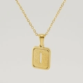 Collar de acero inoxidable chapado en oro 18K con colgante rectangular de la letra I - Letra I