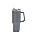 Close-up of a 40oz charcoal grey stainless steel tumbler with handle, lid, and straw - Generation 40oz Grey / 40oz