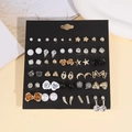 36-pair set of assorted geometric stud earrings with pearls and crystals on black card - E0089-1 (36 Pairs Pack)
