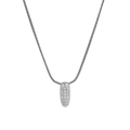 Silver pendant necklace with pave-set zircons on an oval capsule charm and snake chain - Silver I / Silver