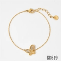 Close-up of gold butterfly bracelet showing micro-paved crystals and S.Steel engraving - Single Butterfly Full Zircon Pave Style (KD519) / Gold