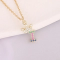 Macro detail of 18K gold necklace crown and letter I pendant with colorful zircon stones - Letter I Style