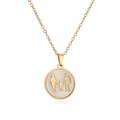 Titanium steel family silhouette necklace with mother of pearl pendant and golden finish - Family of Three Gold Disc Necklace