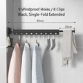 Black folding wall drying rack with 9 windproof holes and 8 clips in 85cm length - Black (Upgraded 1-Fold/9 Holes 8 Clips)
