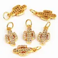 Gold plated cactus pendant with white cubic zirconia pavé stones and jump ring - Cactus Model A / Gold (White Zirconia)