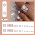 Uñas postizas para pies F159 con purpurina blanca y diseño de concha de mar - F159 Patrón de Concha (Con Pegamento)