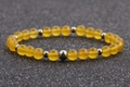 Elastic beaded bracelet with 6mm tiger eye yellow stones and silver metal accents - 6MM Yellow Chalcedony