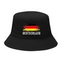 Black unisex bucket hat featuring a vintage German flag and Deutschland text design - M / 8# Brushstroke Flag + Deutschland - Black