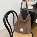 Hobo-Schultertasche mit Karomuster in Grün und Orange und praktischem Kordelzug - Ohne Anhänger / Rot-Grün Klein Kariert