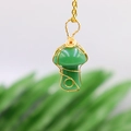Handmade green crystal mushroom pendant with gold wire wrapping on a delicate chain - Green Aventurine Gold-tone