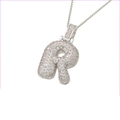 Hip hop silver-plated letter R pendant with 3D pave-set cubic zirconia on box chain - Silver R