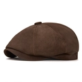 Berretto newsboy marrone scuro classico con cuciture vintage e effetto pelle - L (59-60cm) / caffè