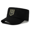Berretto cadet nero stile militare con toppa ricamata a scudo US verde oliva sul fronte - Nero