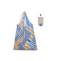 Foldable large capacity shopping bag with blue and yellow geometric stripes and hook pouch - 16kg / 38*58cm / Geometric Stripes (XC-14)