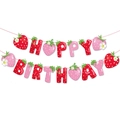 Happy Birthday Banner mit niedlichen roten und rosa Erdbeer-Buchstaben für Partydekoration - Erdbeeren Happy Birthday Banner