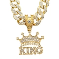 Hip hop gold Cuban link necklace with iced out crystal crown and KING letter pendant - Gold Pendant Only (Without Chain)