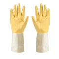 Durable two-tone yellow and white rubber cleaning gloves with anti-slip palm texture - S / Lemon Yellow